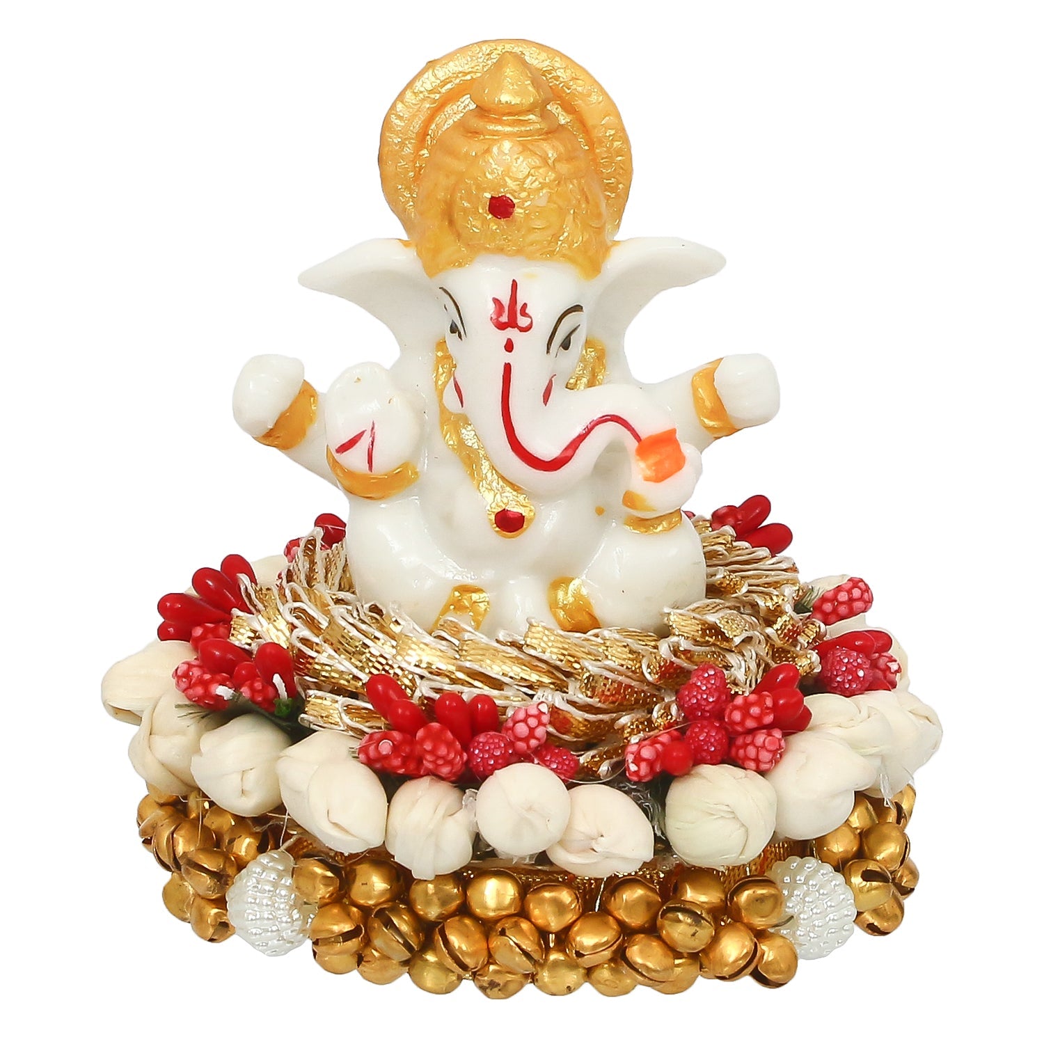 Polyresin Ganesha Idol on Decorative Handcrafted Plate for Home and Car Dashboard Kafalo