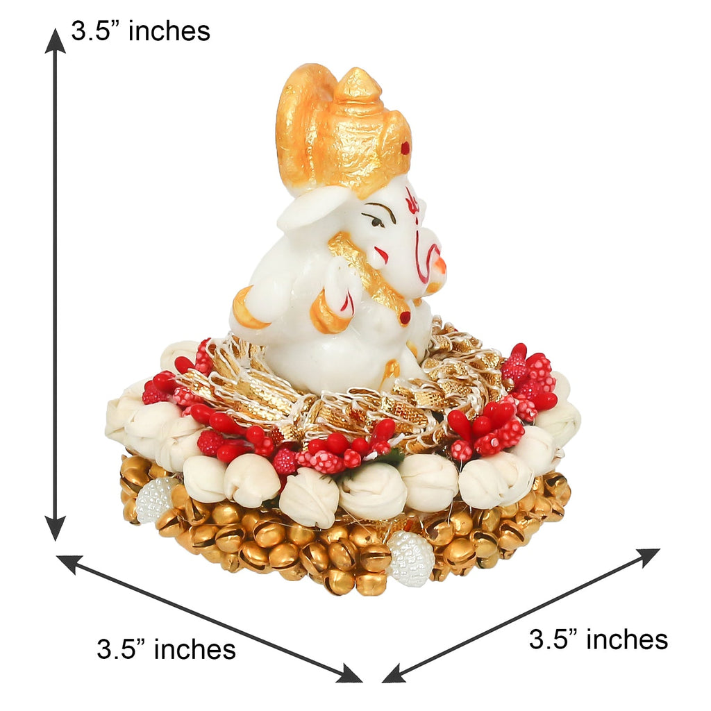 Polyresin Ganesha Idol on Decorative Handcrafted Plate for Home and Car Dashboard Kafalo