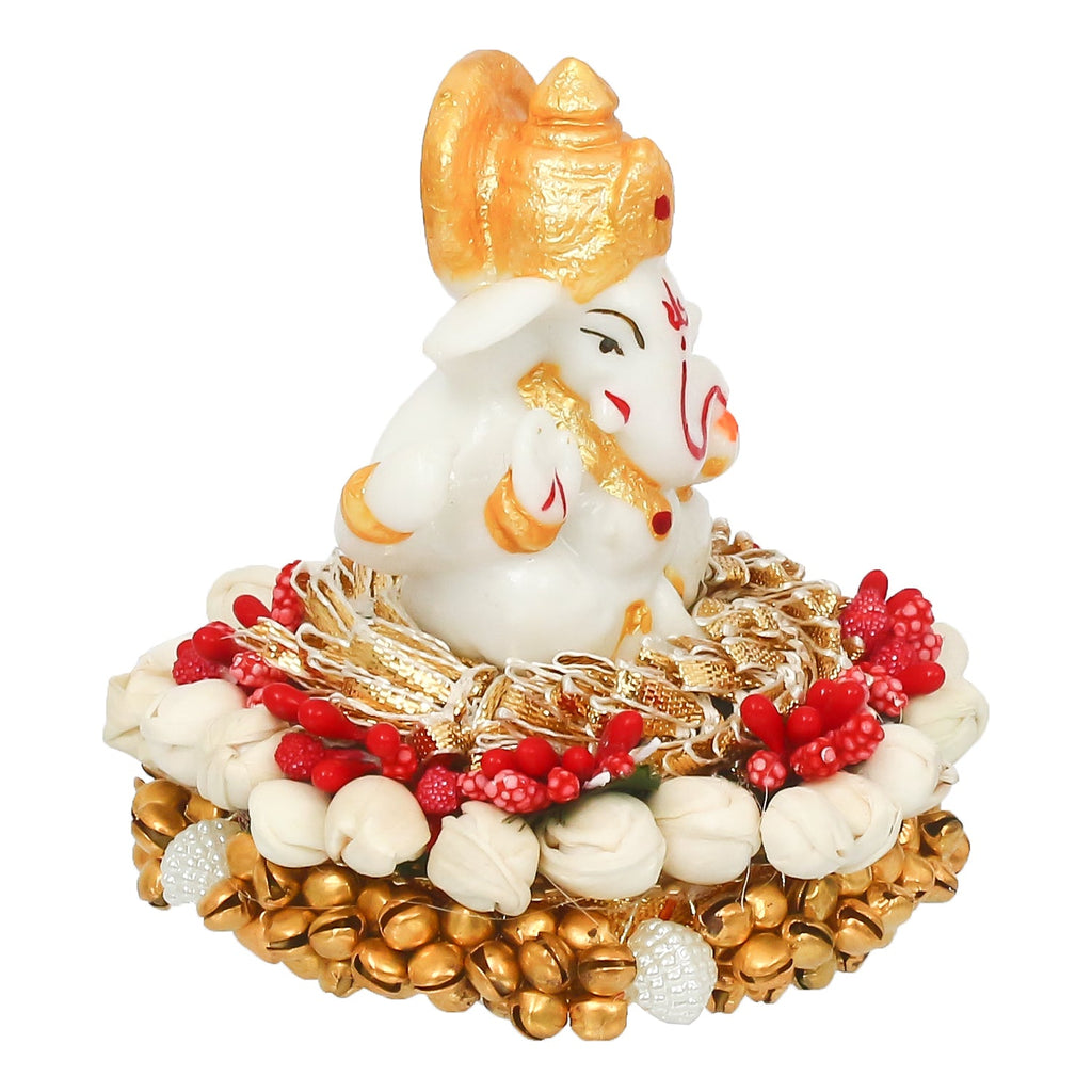 Polyresin Ganesha Idol on Decorative Handcrafted Plate for Home and Car Dashboard Kafalo