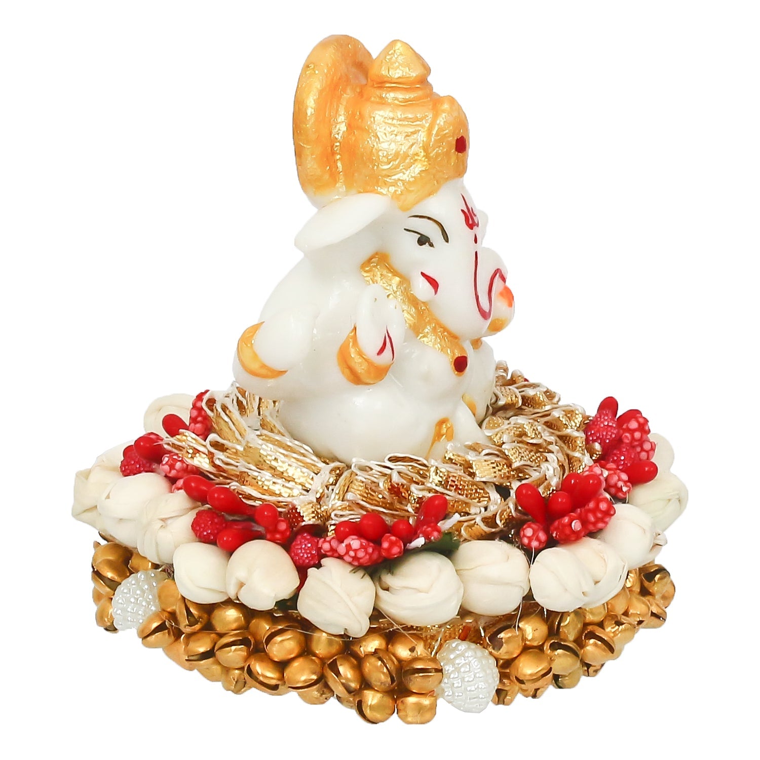 Polyresin Ganesha Idol on Decorative Handcrafted Plate for Home and Car Dashboard Kafalo