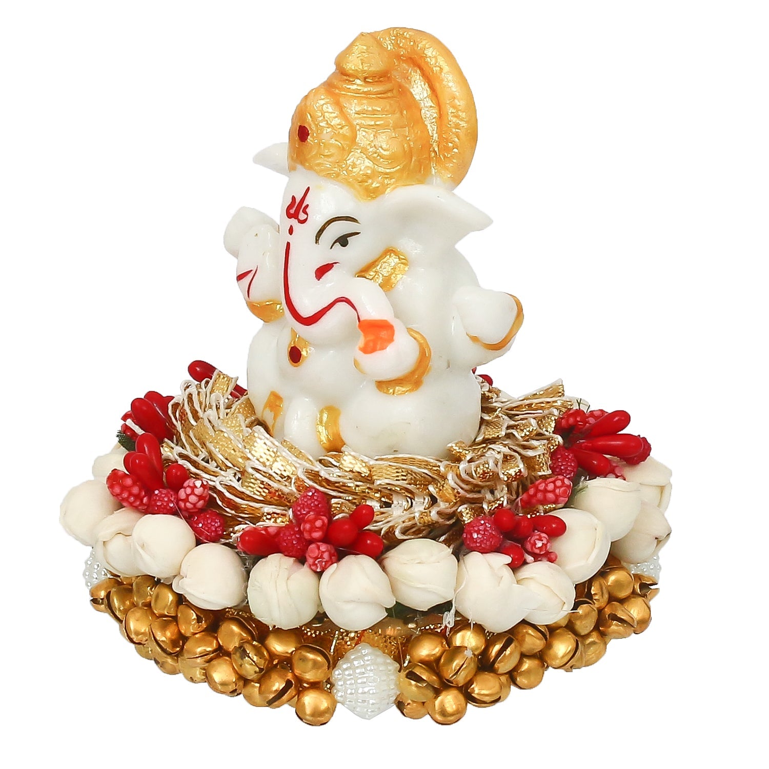 Polyresin Ganesha Idol on Decorative Handcrafted Plate for Home and Car Dashboard Kafalo