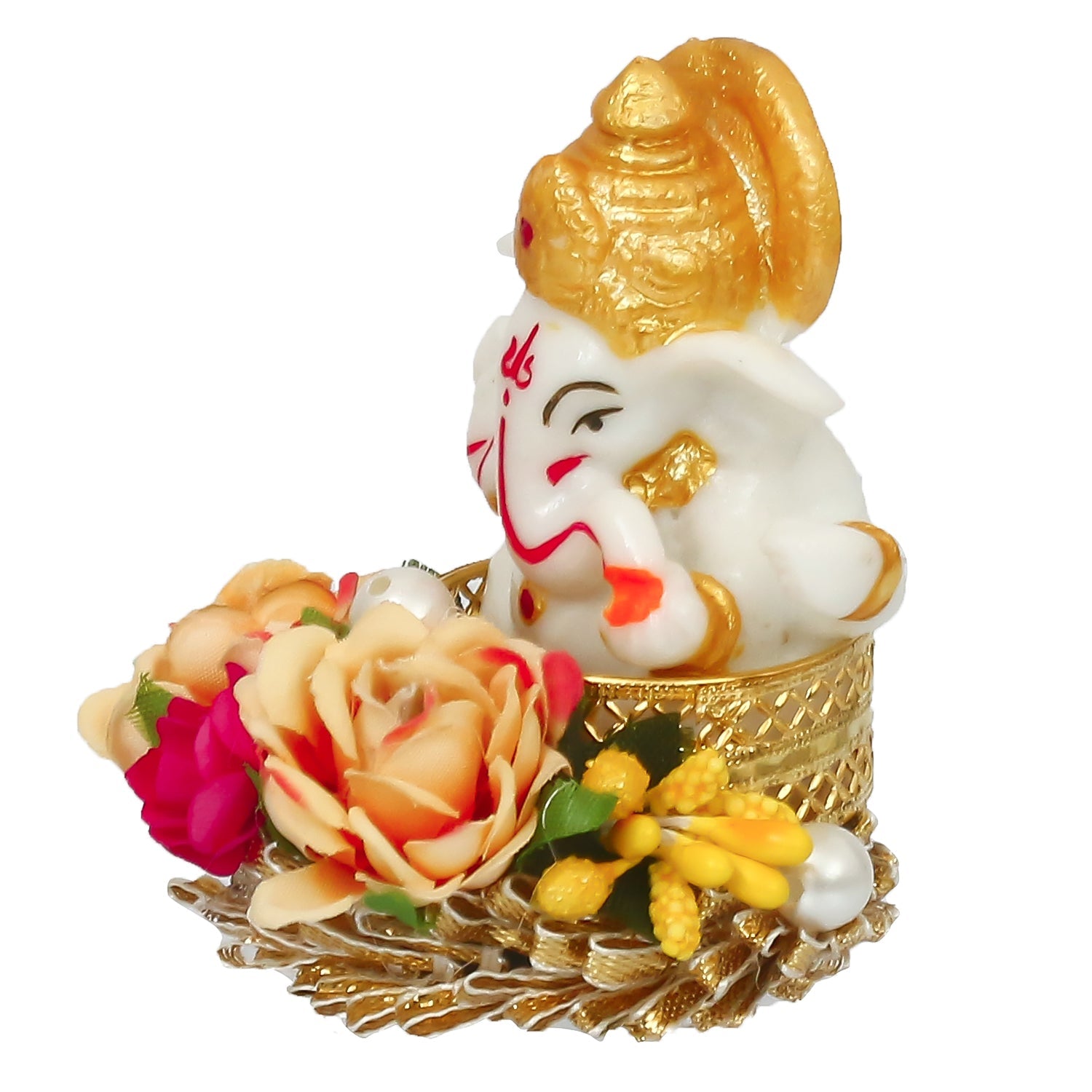 Lord Ganesha Idol On Decorative Handicrafted Plate For Home And Car Dashboard Kafalo