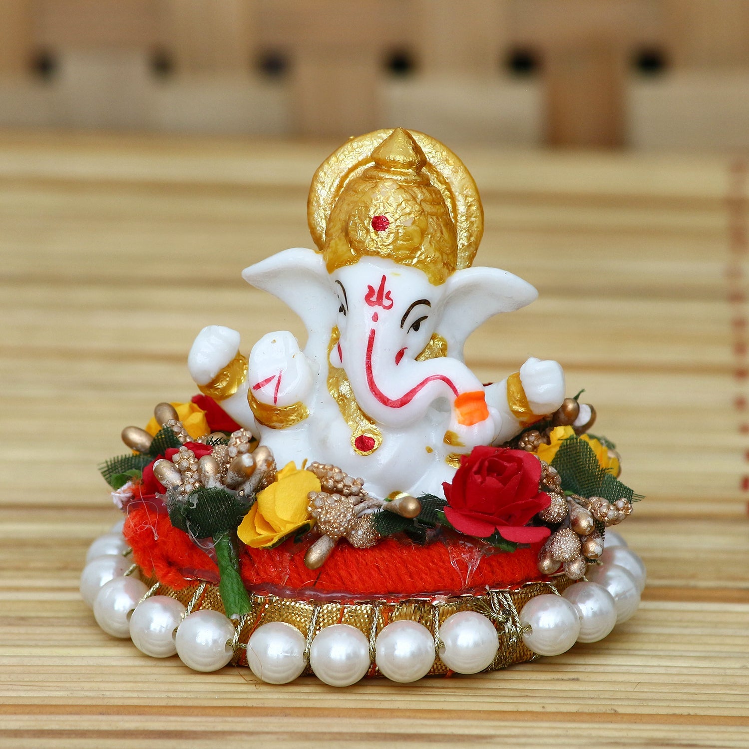 Polyresin Lord Ganesha Statue on Decorative Handcrafted Plate for Home, Office and Car Dashboard Kafalo