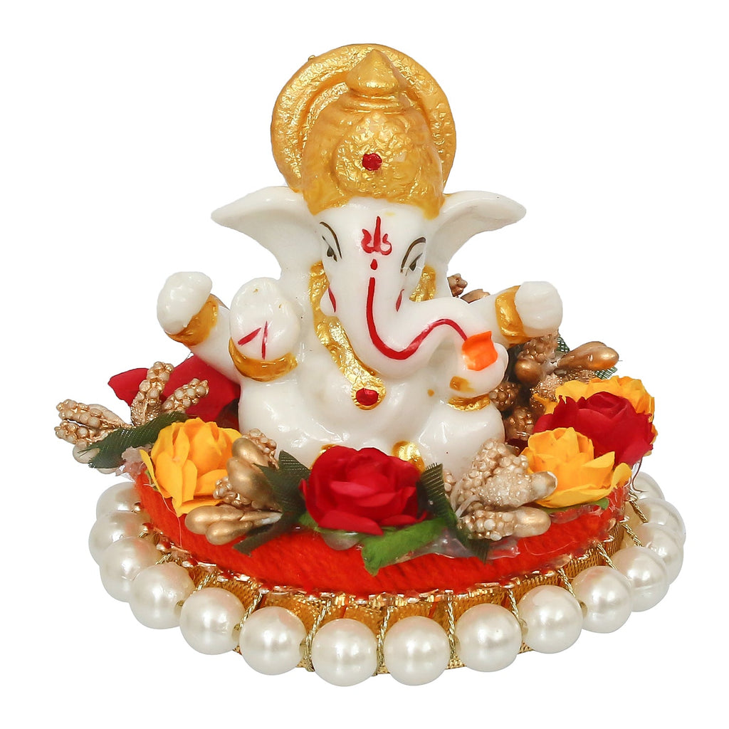 Polyresin Lord Ganesha Statue on Decorative Handcrafted Plate for Home, Office and Car Dashboard Kafalo