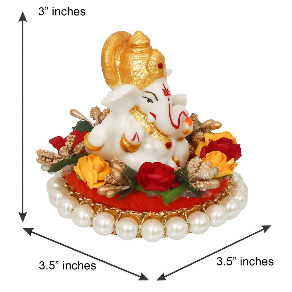 Polyresin Lord Ganesha Statue on Decorative Handcrafted Plate for Home, Office and Car Dashboard Kafalo