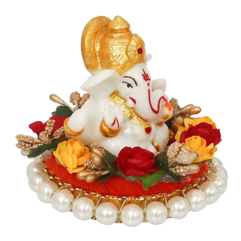 Polyresin Lord Ganesha Statue on Decorative Handcrafted Plate for Home, Office and Car Dashboard Kafalo