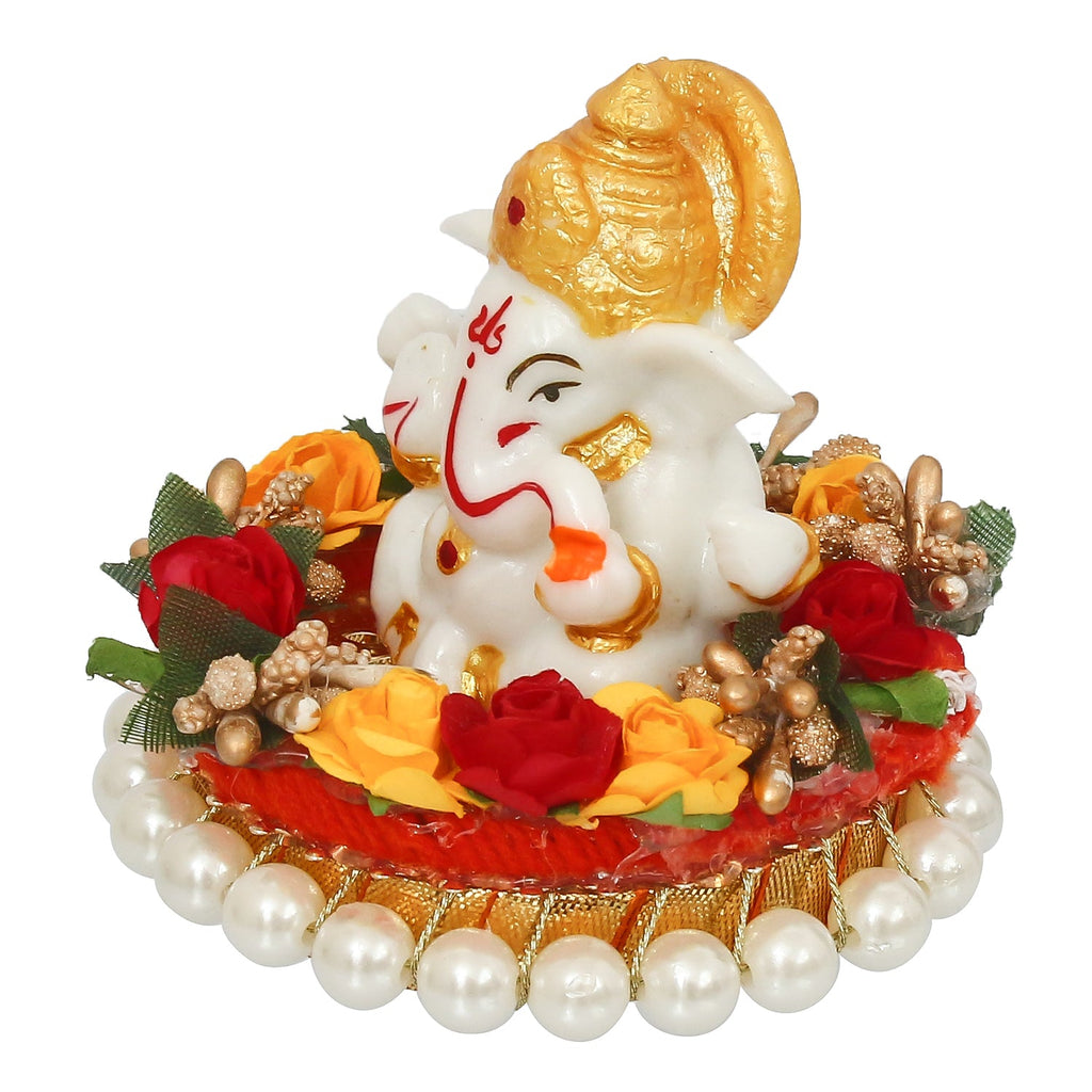 Polyresin Lord Ganesha Statue on Decorative Handcrafted Plate for Home, Office and Car Dashboard Kafalo