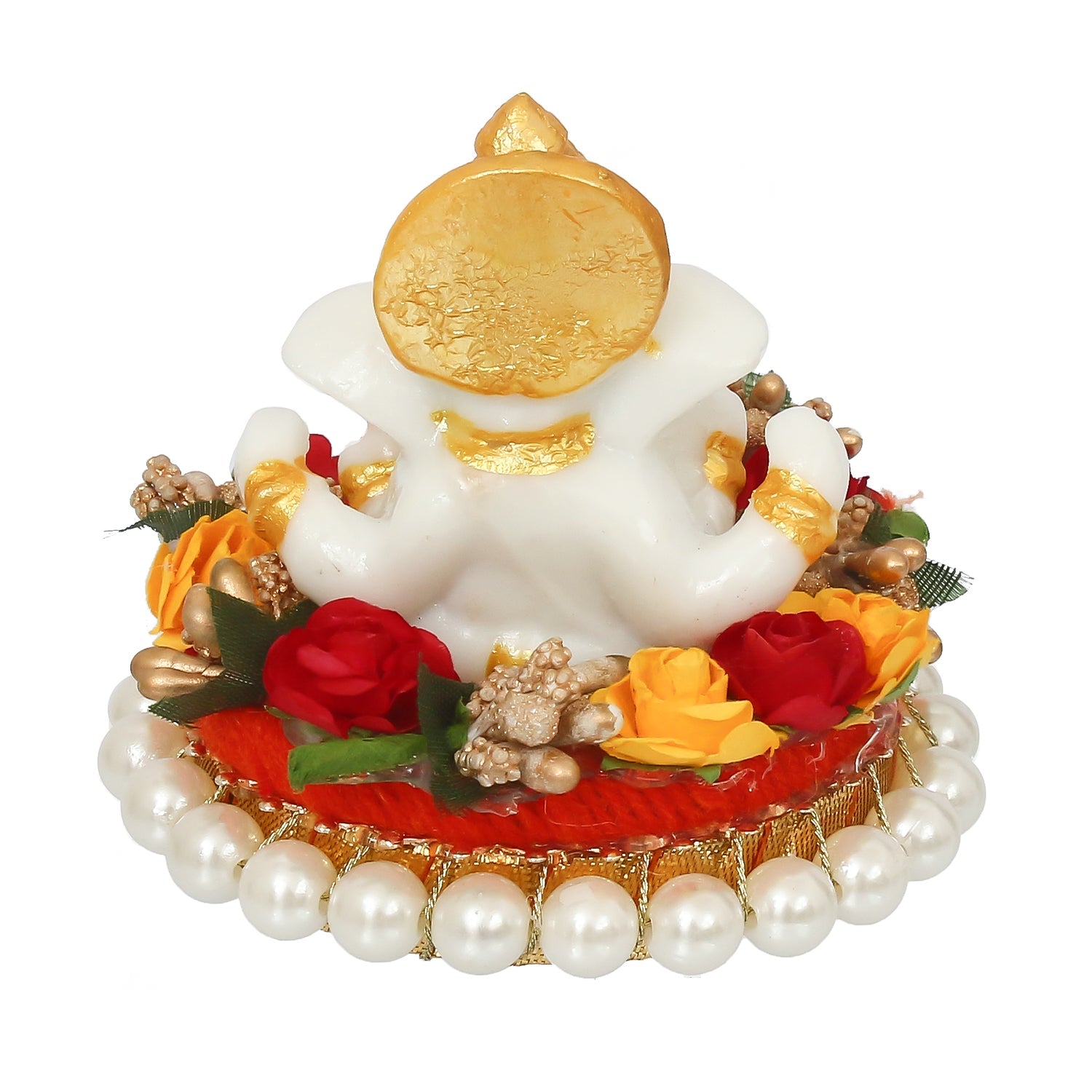 Polyresin Lord Ganesha Statue on Decorative Handcrafted Plate for Home, Office and Car Dashboard Kafalo