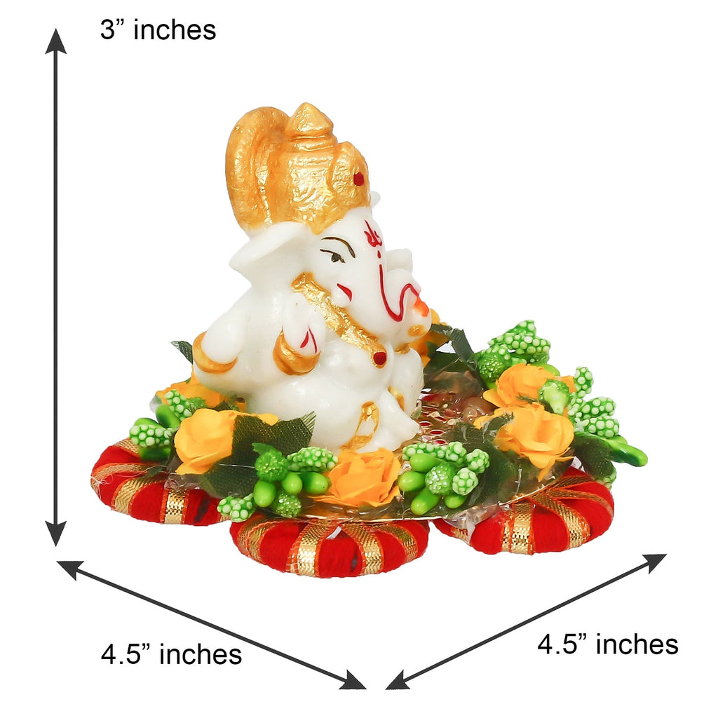 Lord Ganesha Idol On Decorative Handicrafted Plate For Home And Car Dashboard Kafalo