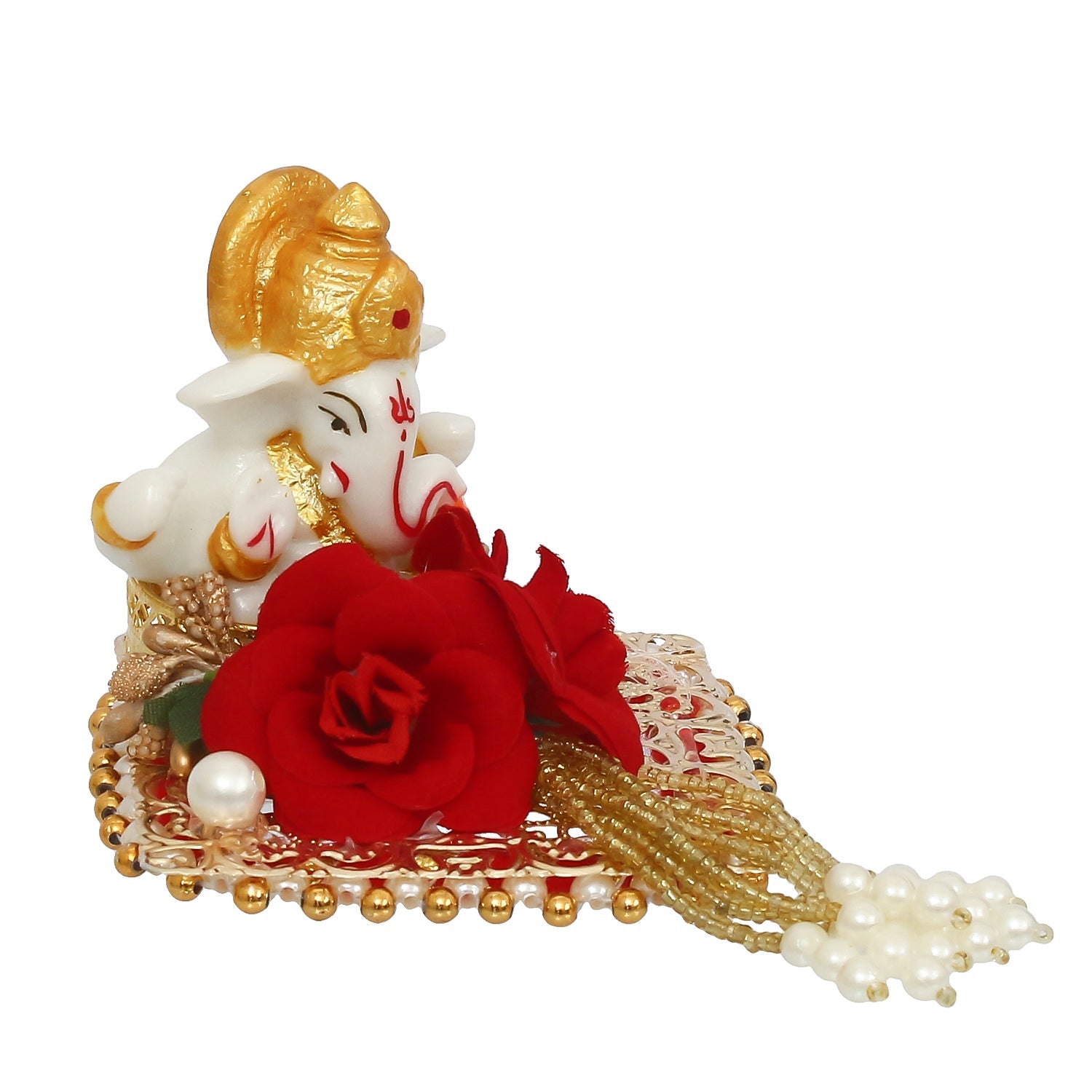 Polyresin Lord Ganesha Idol on Decorative Handcrafted Plate for Home and Car Dashboard Kafalo