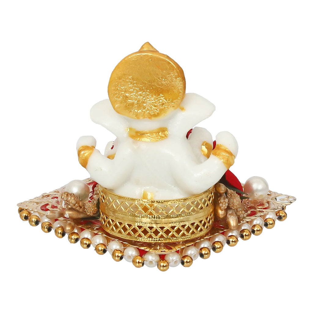 Polyresin Lord Ganesha Idol on Decorative Handcrafted Plate for Home and Car Dashboard Kafalo