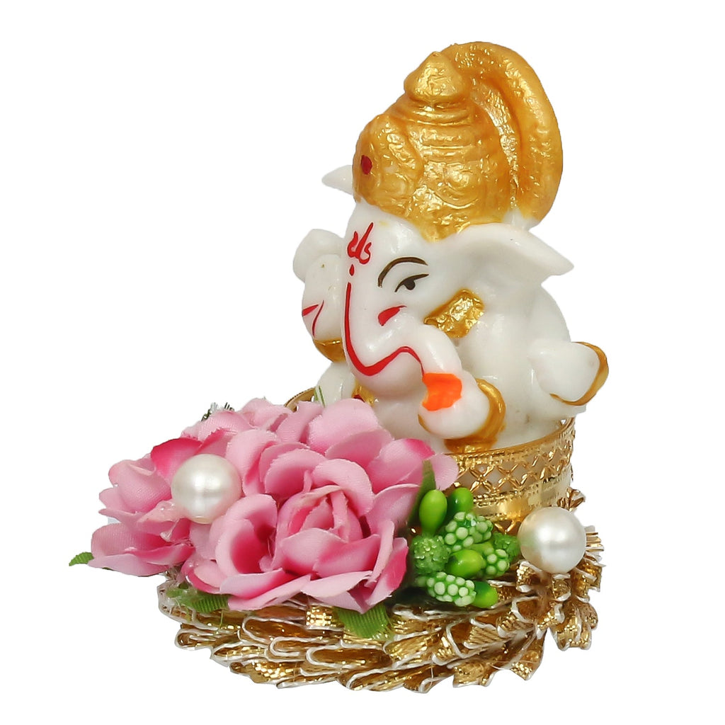 Lord Ganesha Idol On Decorative Handicrafted Plate For Home And Car Dashboard Kafalo