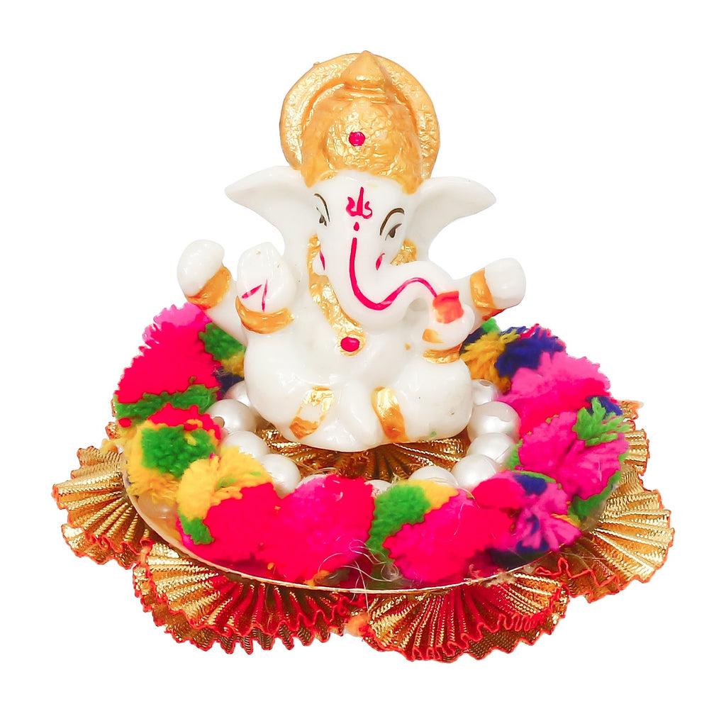 Lord Ganesha Idol On Decorative Handicrafted Plate For Home And Car Dashboard Kafalo