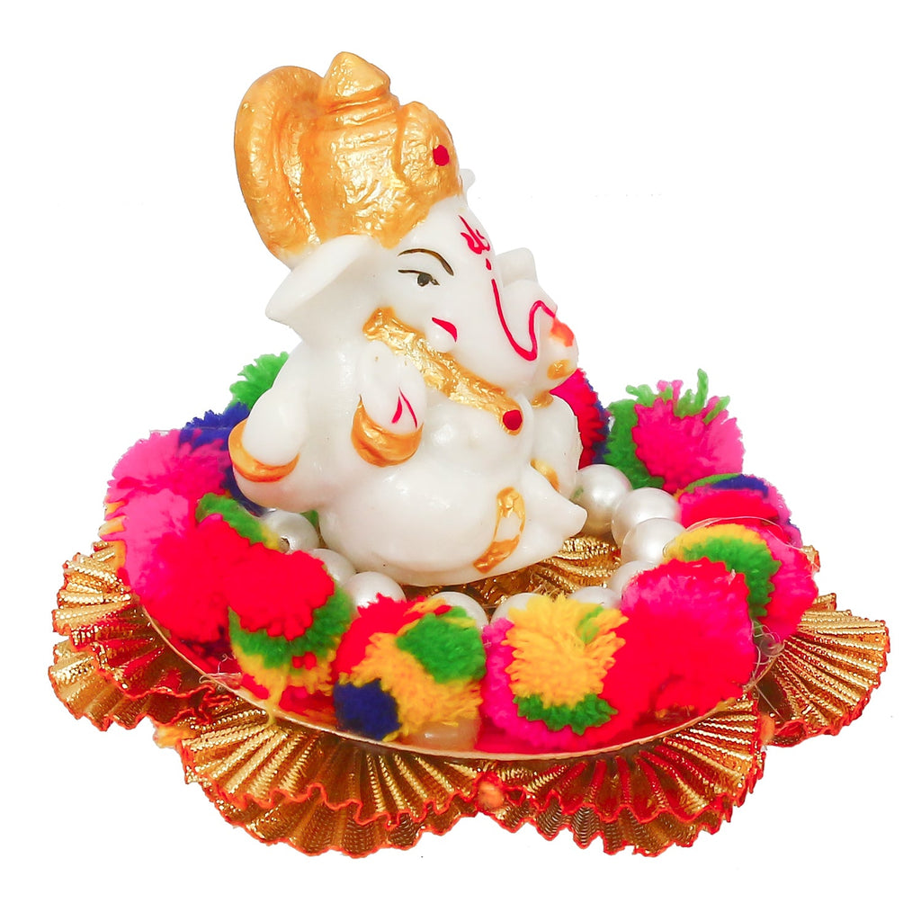 Lord Ganesha Idol On Decorative Handicrafted Plate For Home And Car Dashboard Kafalo