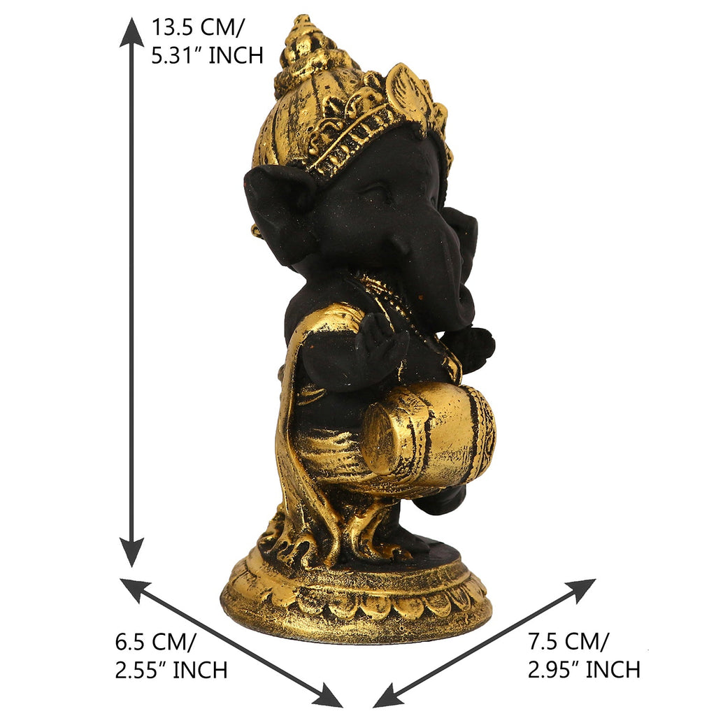 Golden And Black Lord Ganesha Idol Playing Dholak Decorative Showpiece Kafalo