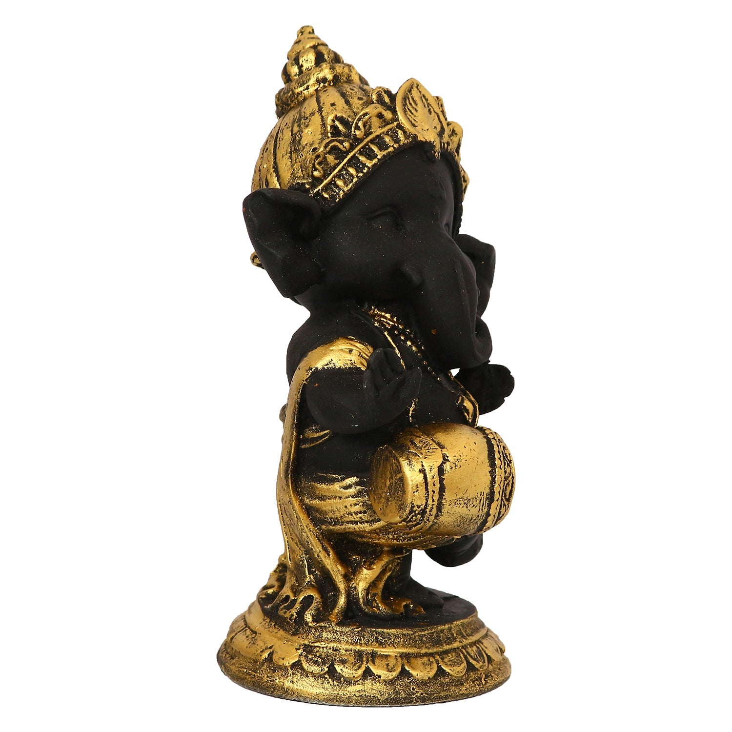 Golden And Black Lord Ganesha Idol Playing Dholak Decorative Showpiece Kafalo