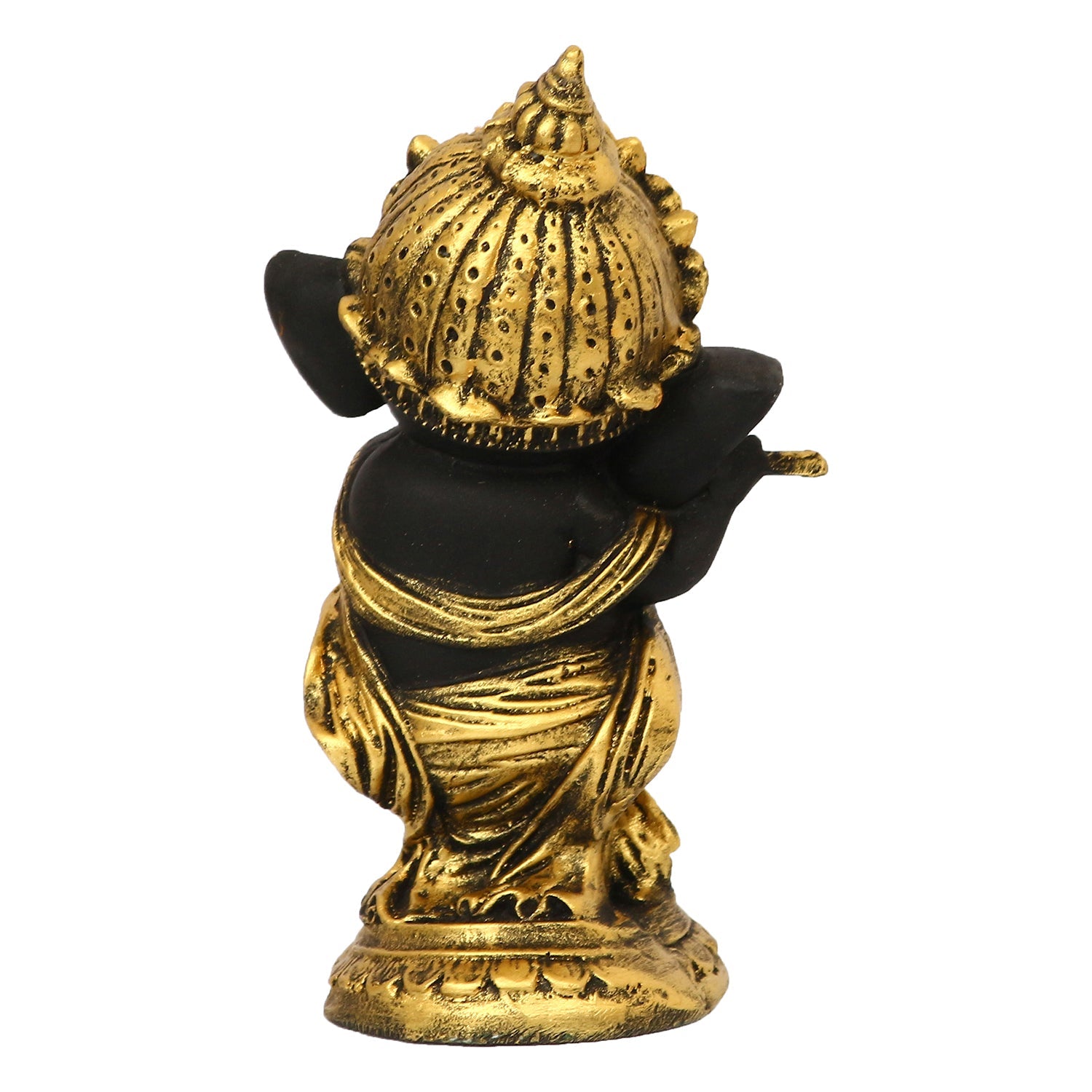 Golden And Black Lord Ganesha Idol Playing Flute Decorative Showpiece Kafalo