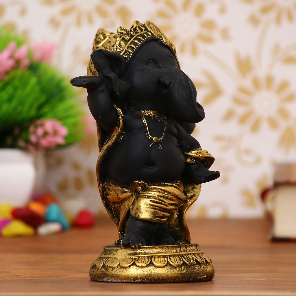 Golden And Black Lord Ganesha Idol In Dancing Avatar Decorative Showpiece Kafalo