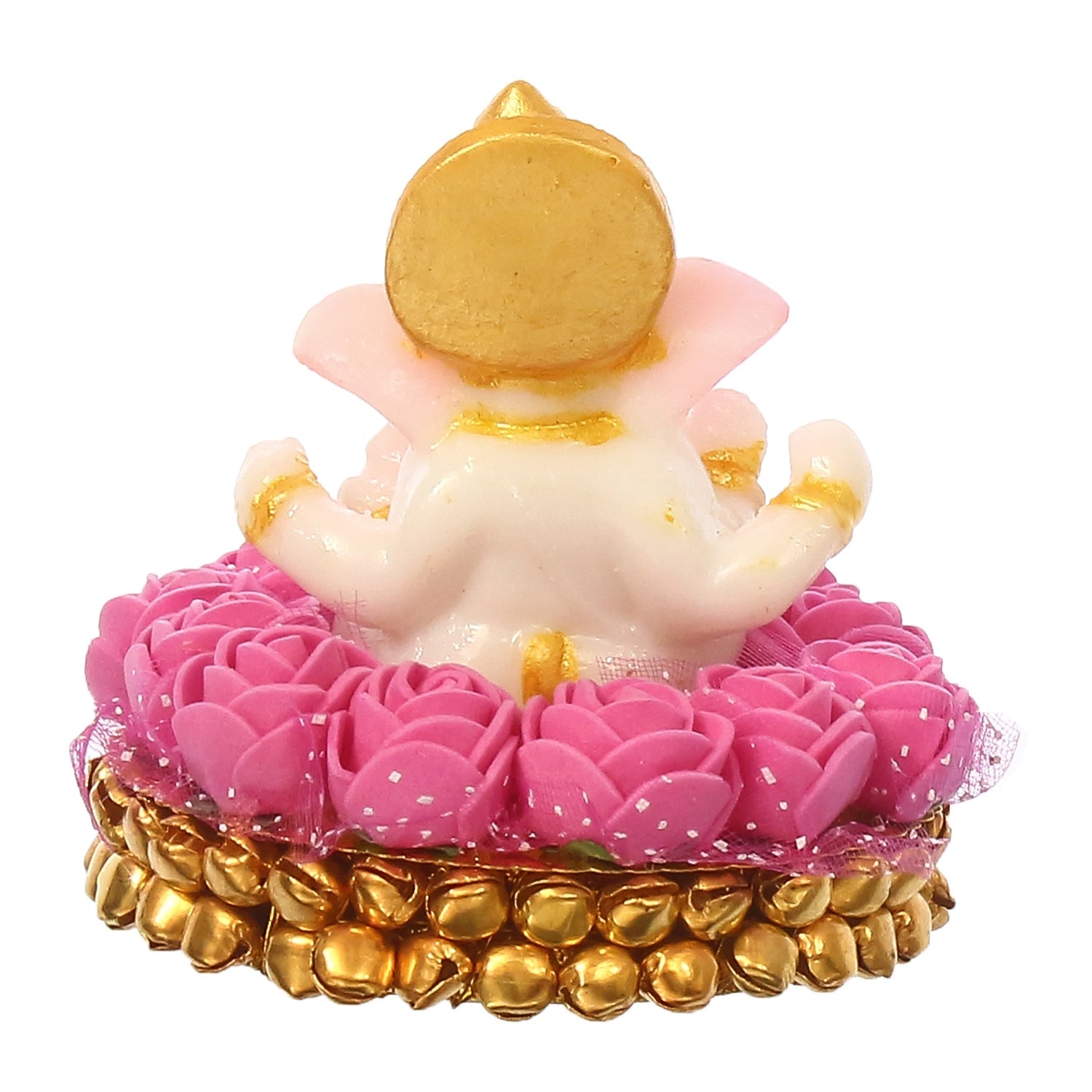 Polyresin Lord Ganesha Idol on Decorative Handcrafted Plate with Pink Flowers Kafalo