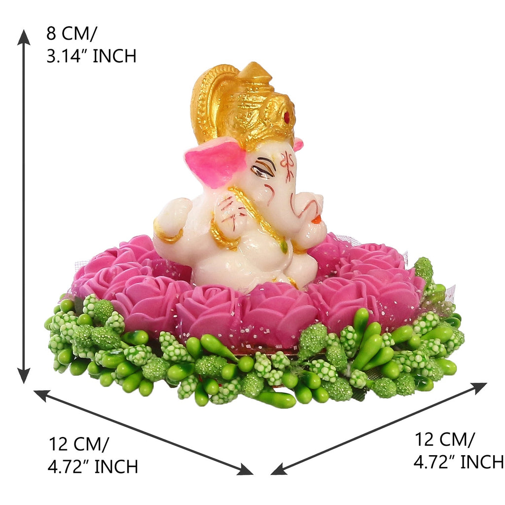 Lord Ganesha Idol On Decorative Handcrafted Pink Flowers Plate Kafalo