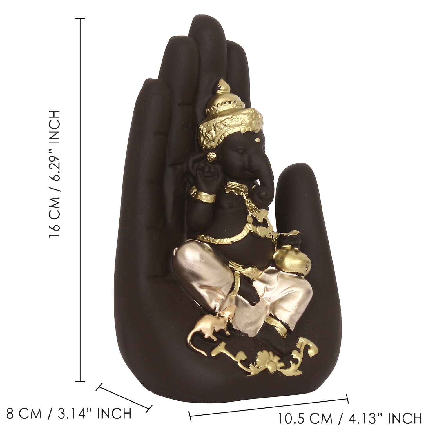 Black and Golden Handcrafted Polyresin Palm Ganesha Idol Kafalo