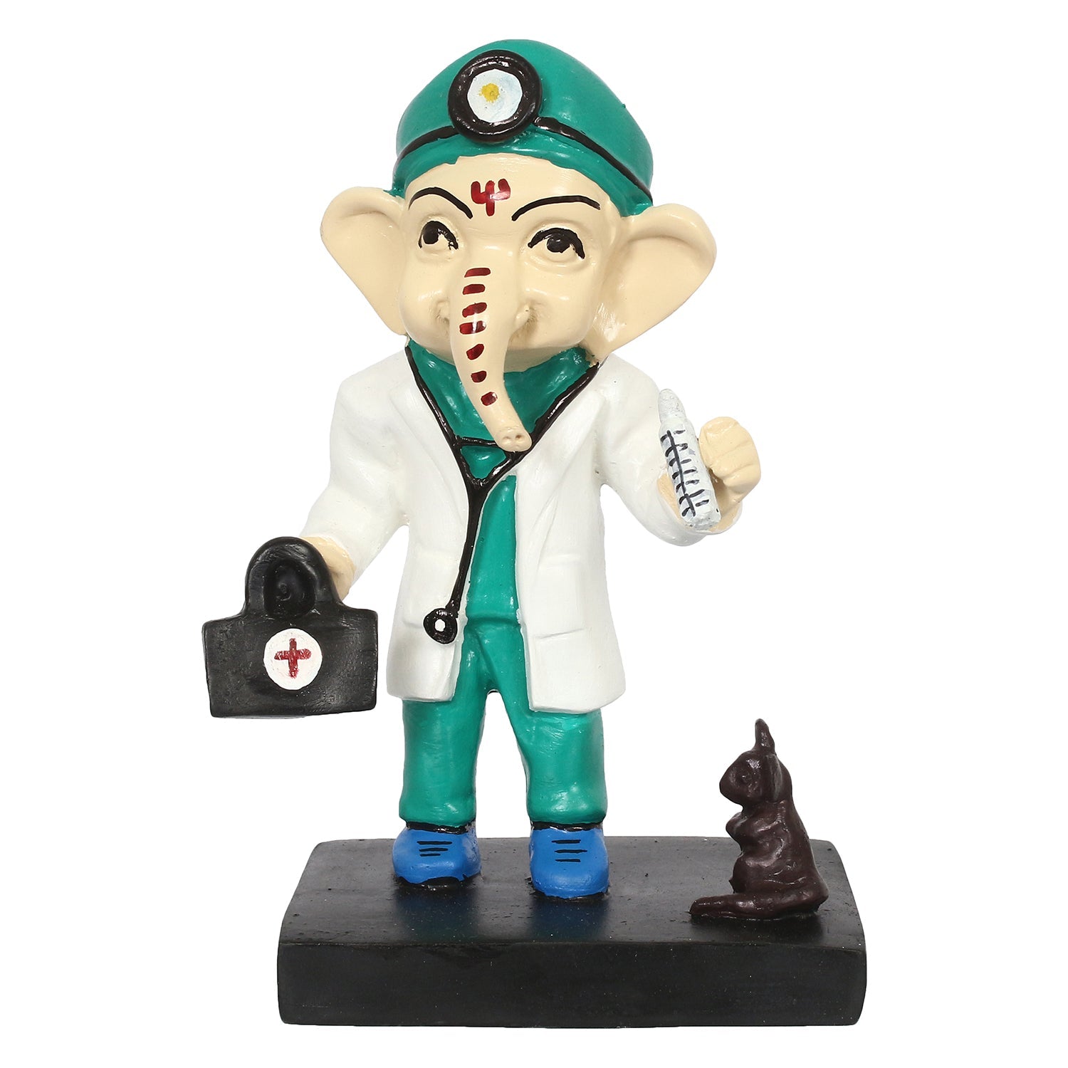 Polyresin Decorative Lord Ganesha Idol in Doctor Avatar (Green, White, Black and Blue) Kafalo