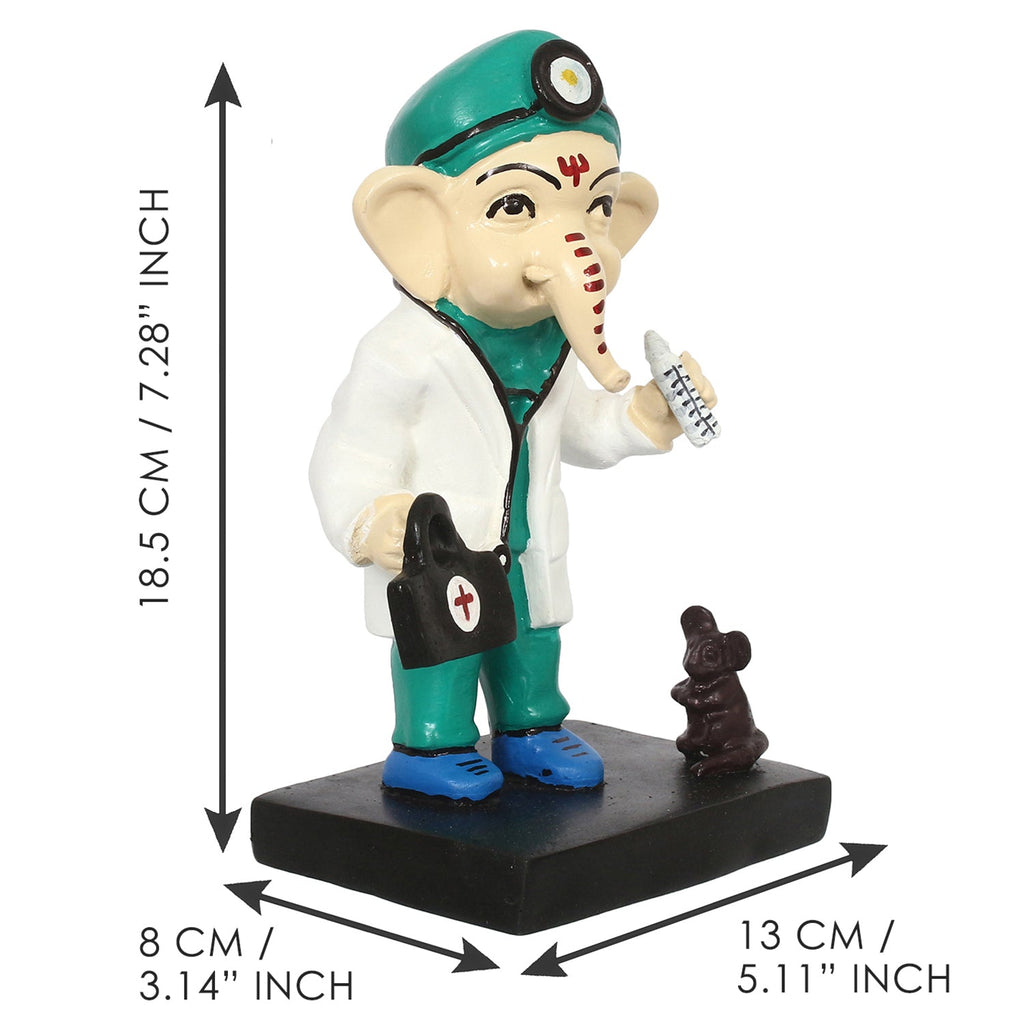Polyresin Decorative Lord Ganesha Idol in Doctor Avatar (Green, White, Black and Blue) Kafalo