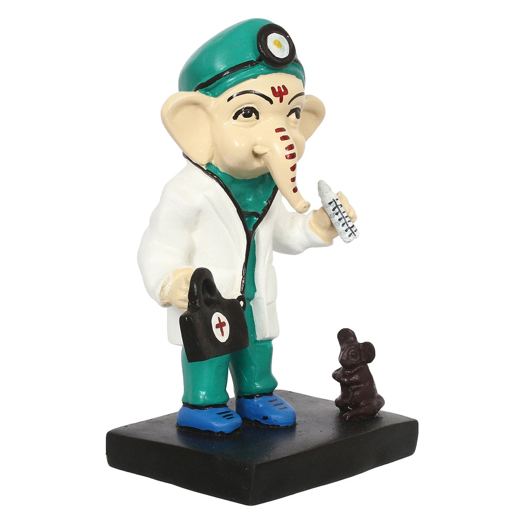 Polyresin Decorative Lord Ganesha Idol in Doctor Avatar (Green, White, Black and Blue) Kafalo