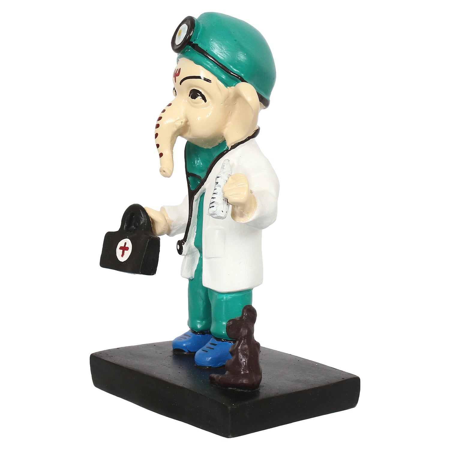 Polyresin Decorative Lord Ganesha Idol in Doctor Avatar (Green, White, Black and Blue) Kafalo