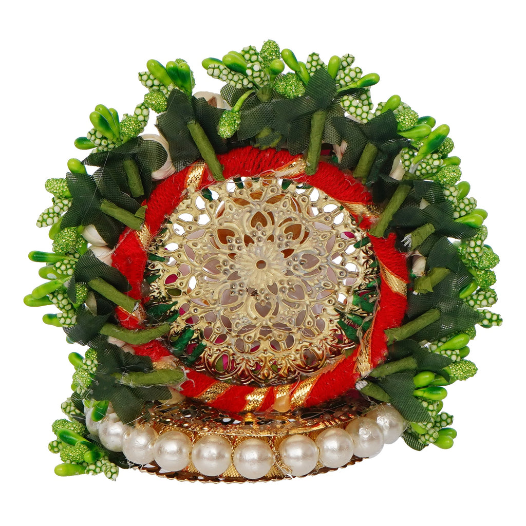 Polyresin Lord Ganesha Idol on Handcrafted Green Floral Plate for Home, Office and Car Dashboard Kafalo