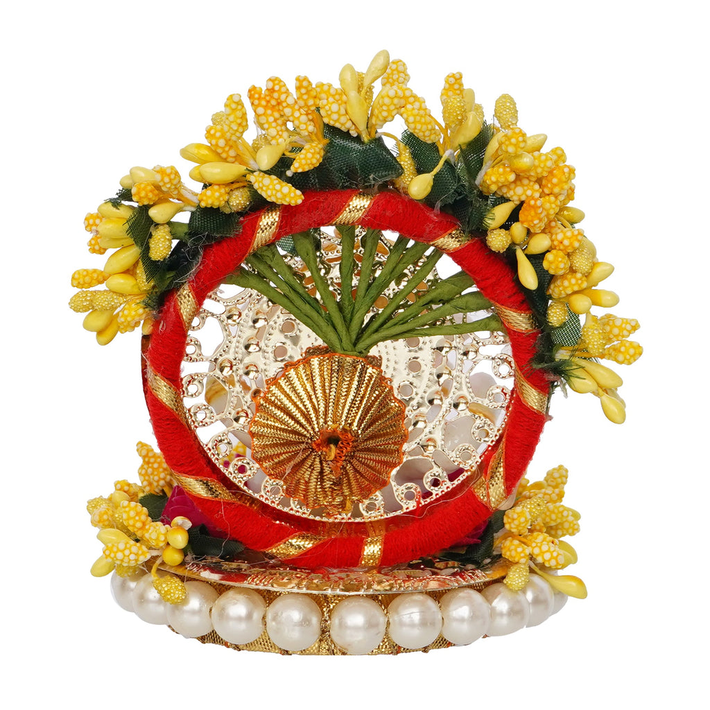 Polyresin Lord Ganesha Idol on Handcrafted Yellow Floral Plate for Home and Car Dashboard Kafalo