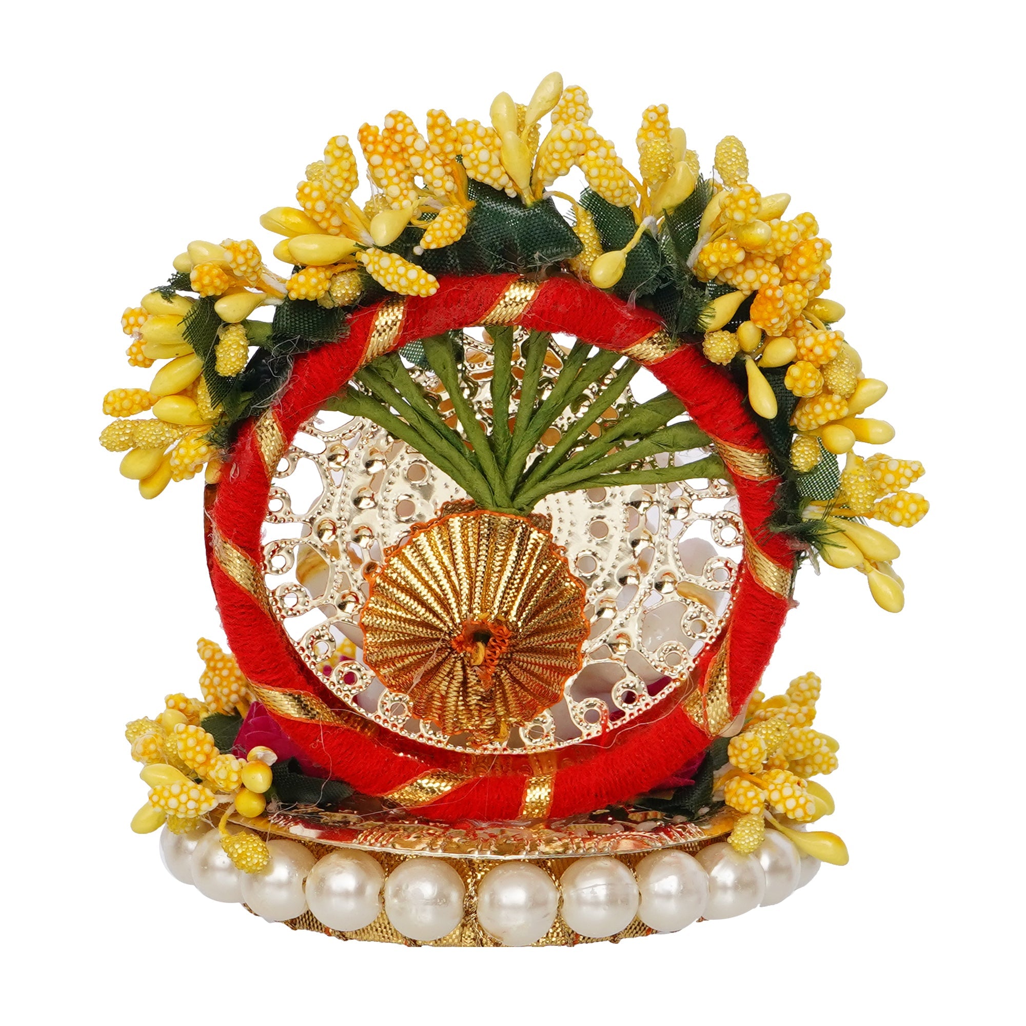 Polyresin Lord Ganesha Idol on Handcrafted Yellow Floral Plate for Home and Car Dashboard Kafalo