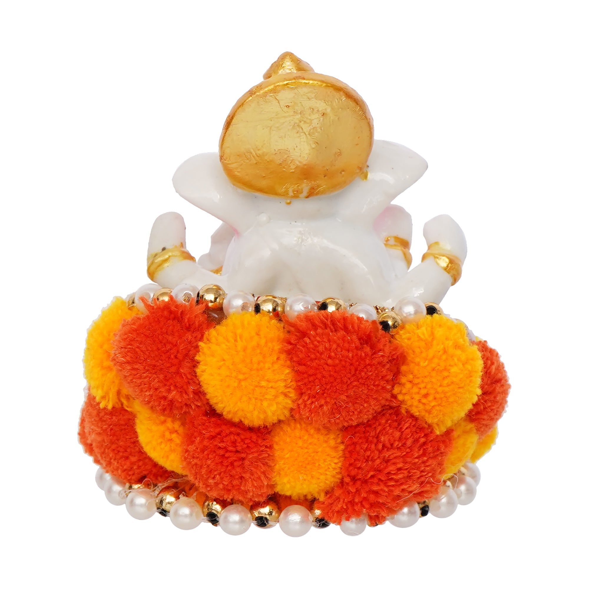 Polyresin Lord Ganesha Idol on Decorative Handcrafted Floral Plate for Home and Car Dashboard Kafalo