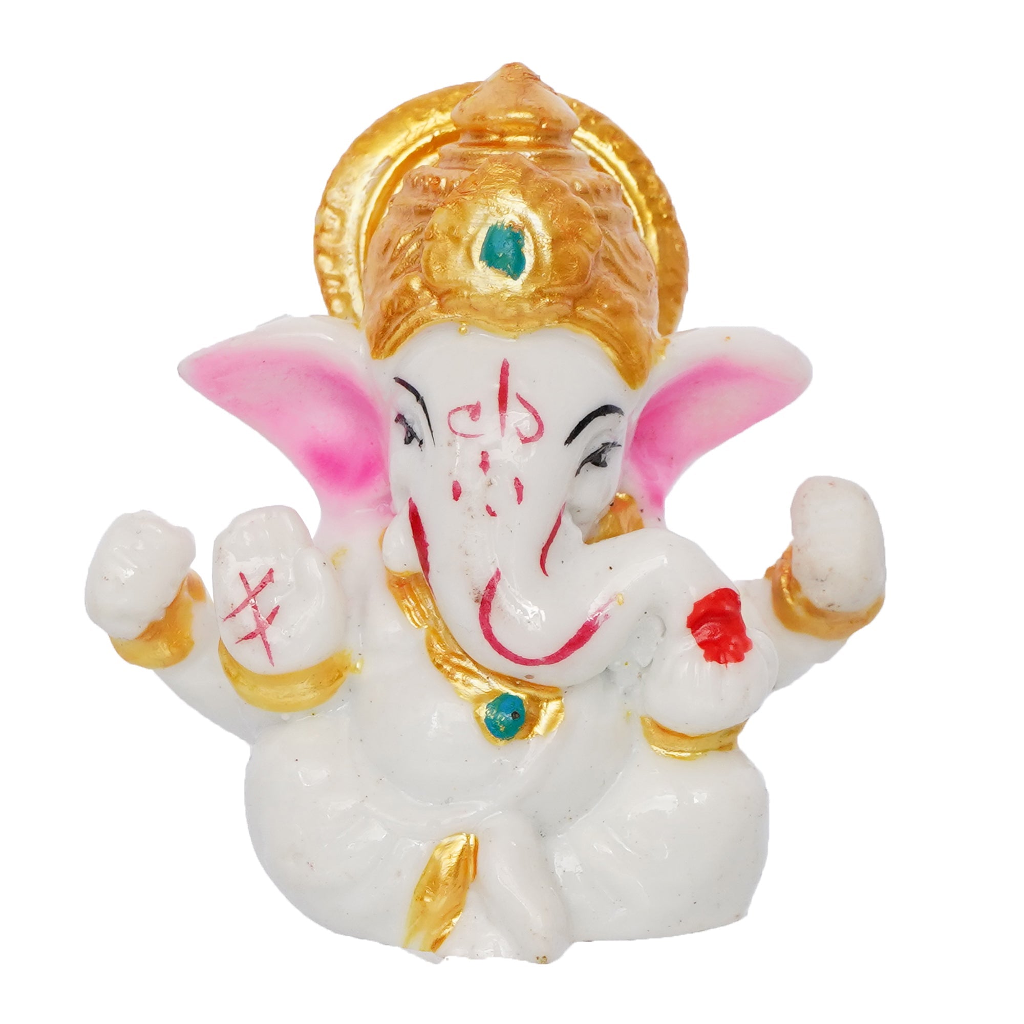 White Polyresin Lord Ganesha Idol with Golden Mukut Kafalo