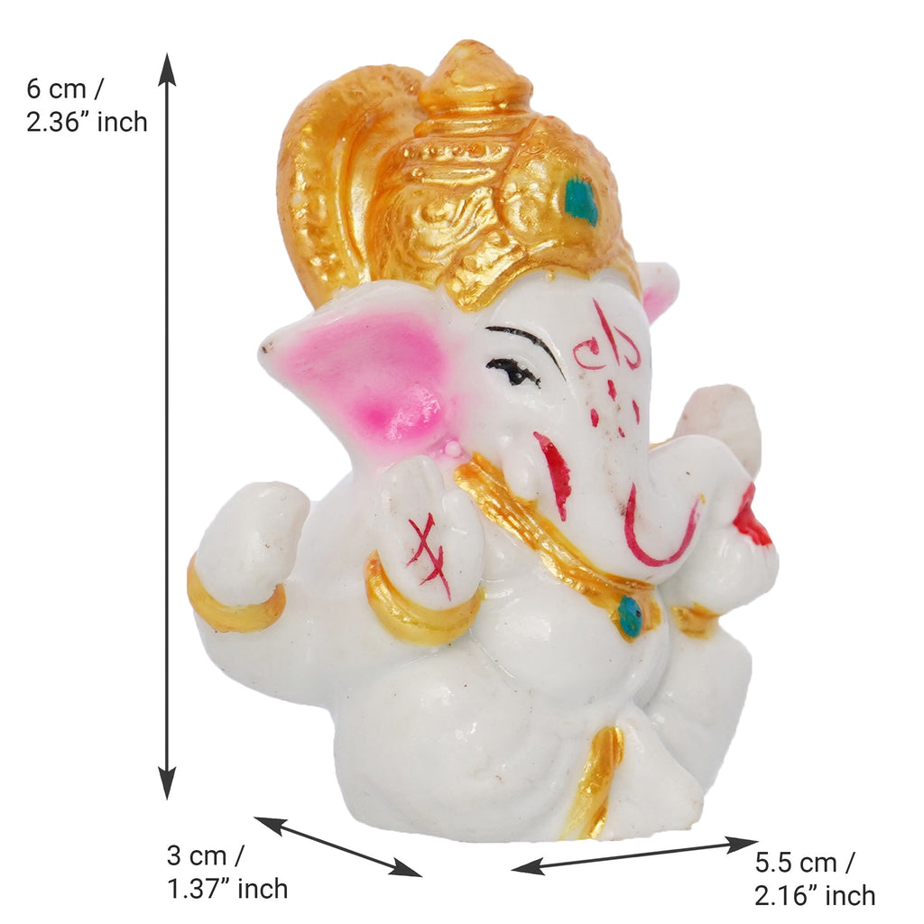 White Polyresin Lord Ganesha Idol with Golden Mukut Kafalo
