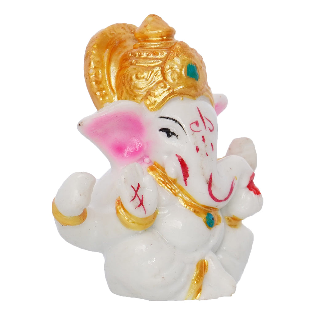 White Polyresin Lord Ganesha Idol with Golden Mukut Kafalo