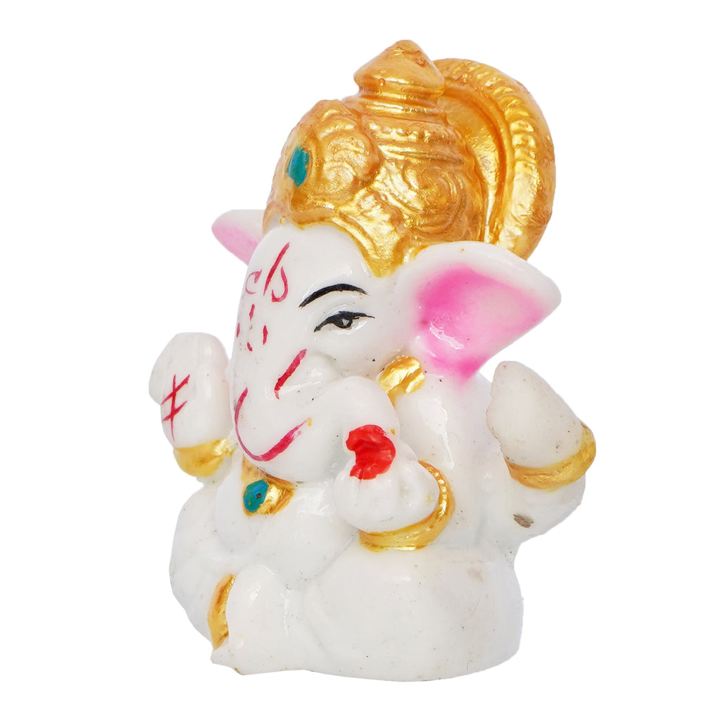 White Polyresin Lord Ganesha Idol with Golden Mukut Kafalo