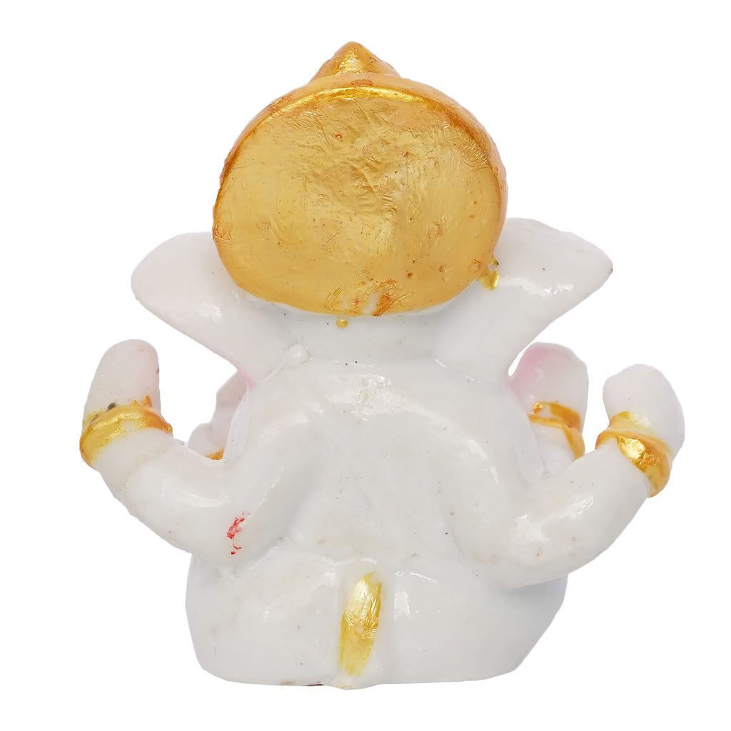 White Polyresin Lord Ganesha Idol with Golden Mukut Kafalo
