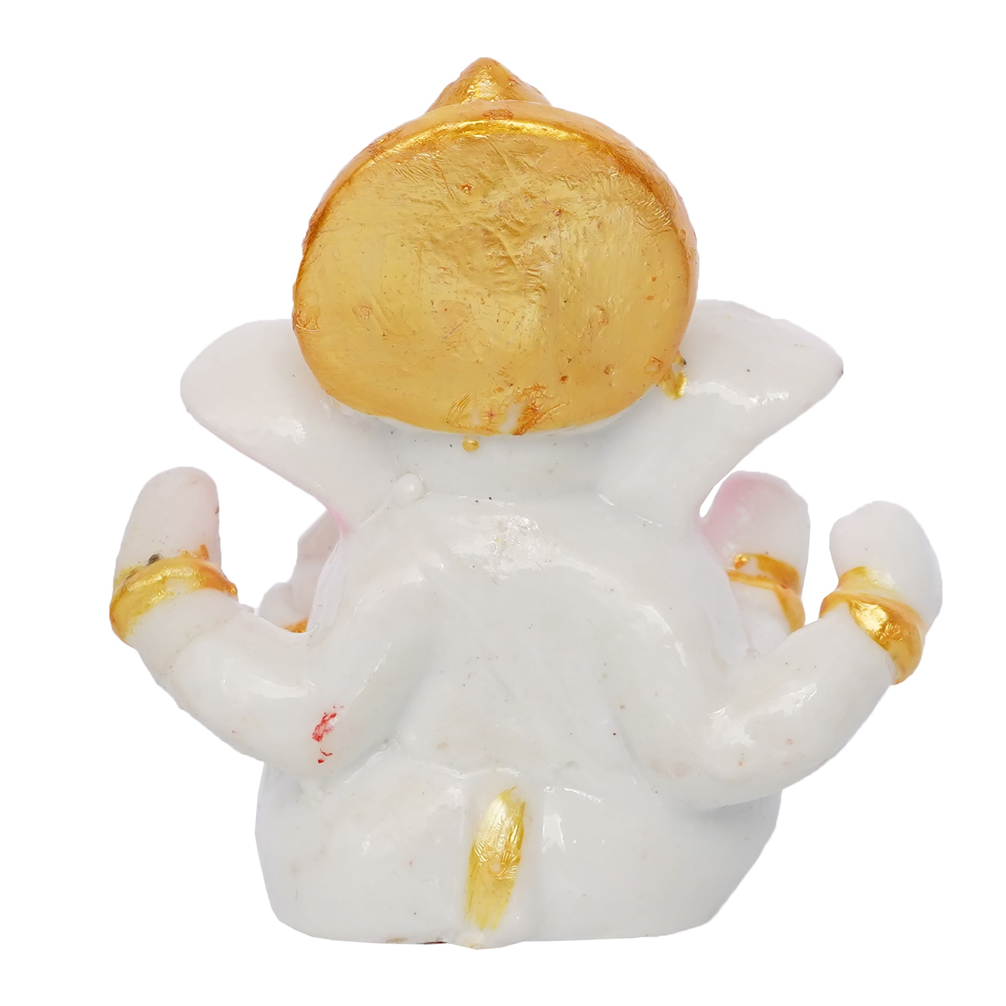 White Polyresin Lord Ganesha Idol with Golden Mukut Kafalo