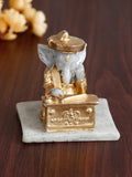 Polyresin Lord Ganesha Idol Writing Book (Gold and White) Kafalo