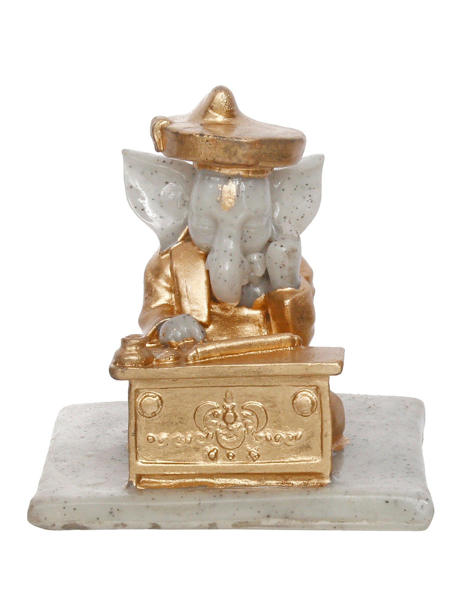Polyresin Lord Ganesha Idol Writing Book (Gold and White) Kafalo
