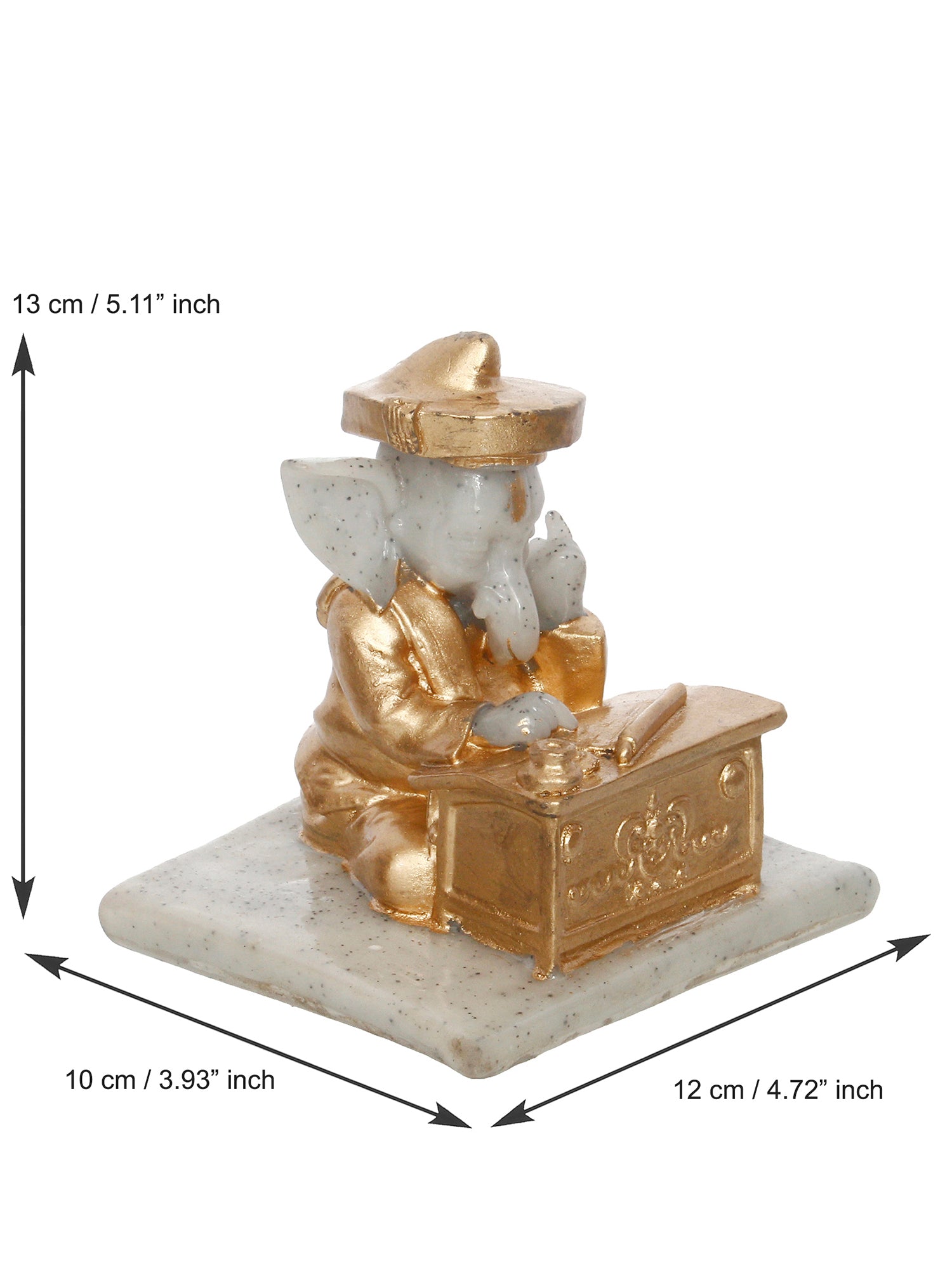 Polyresin Lord Ganesha Idol Writing Book (Gold and White) Kafalo