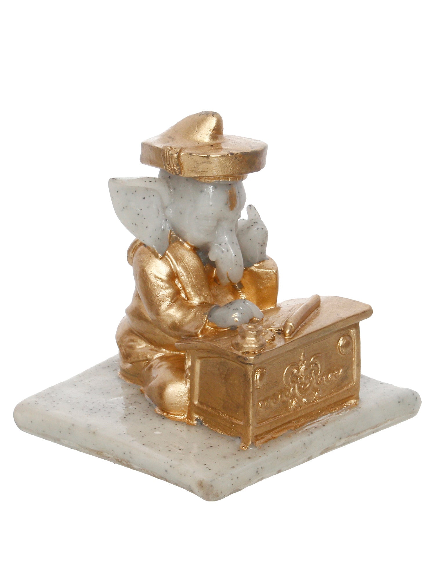 Polyresin Lord Ganesha Idol Writing Book (Gold and White) Kafalo