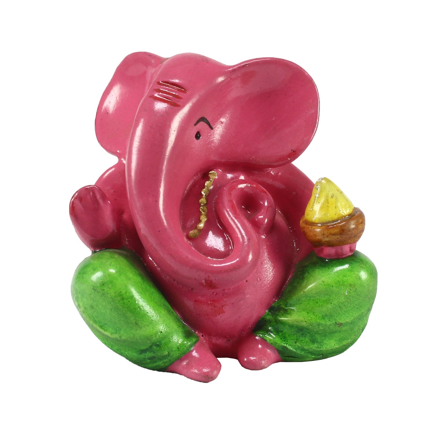 Pink and Green Polyresin Lord Ganesha Idol for Car Dashboard, Home Temple and Office Desks Kafalo