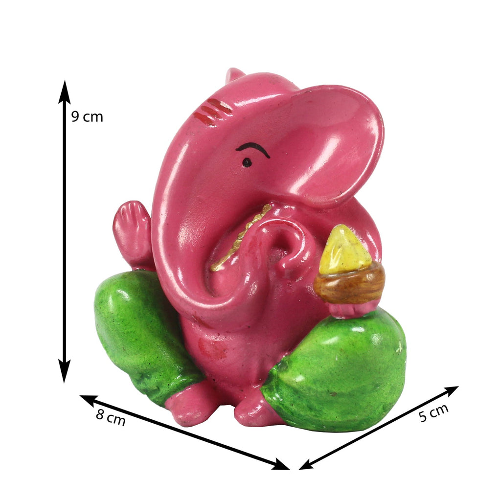 Pink and Green Polyresin Lord Ganesha Idol for Car Dashboard, Home Temple and Office Desks Kafalo