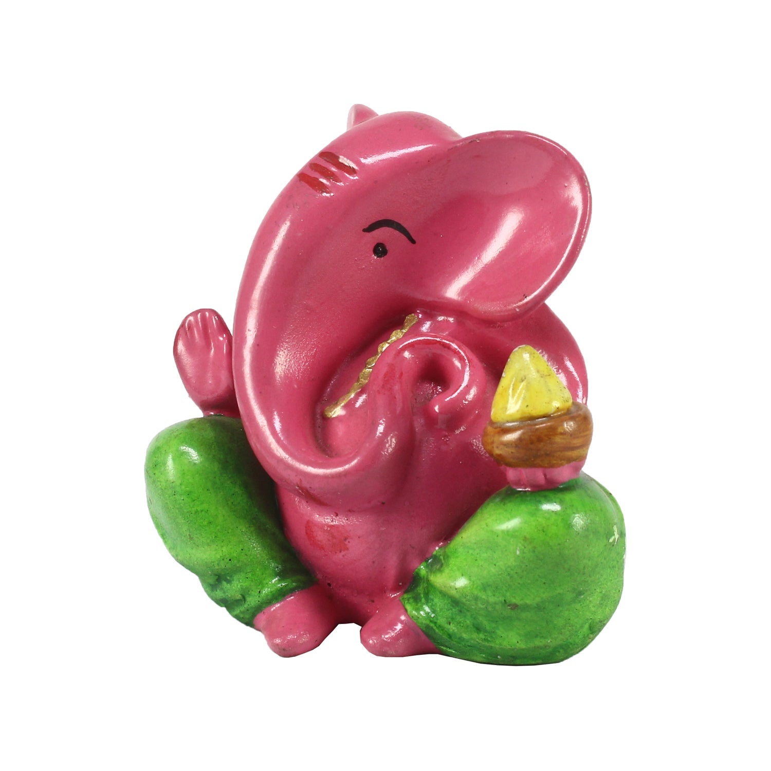 Pink and Green Polyresin Lord Ganesha Idol for Car Dashboard, Home Temple and Office Desks Kafalo
