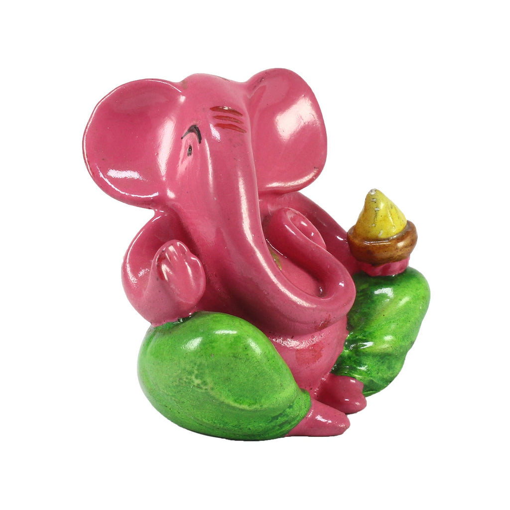 Pink and Green Polyresin Lord Ganesha Idol for Car Dashboard, Home Temple and Office Desks Kafalo