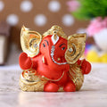 Gold Plated and Orange Polyresin Lord Ganesha Idol for Home, Temple, Office and Car Dashboard Kafalo