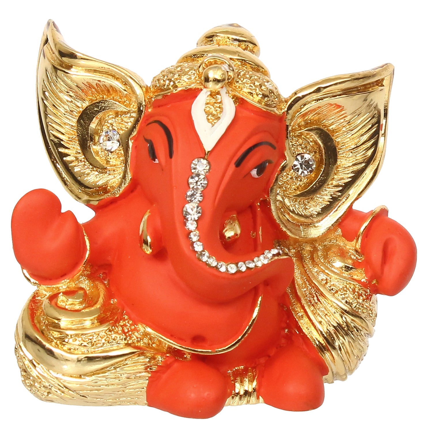 Gold Plated and Orange Polyresin Lord Ganesha Idol for Home, Temple, Office and Car Dashboard Kafalo