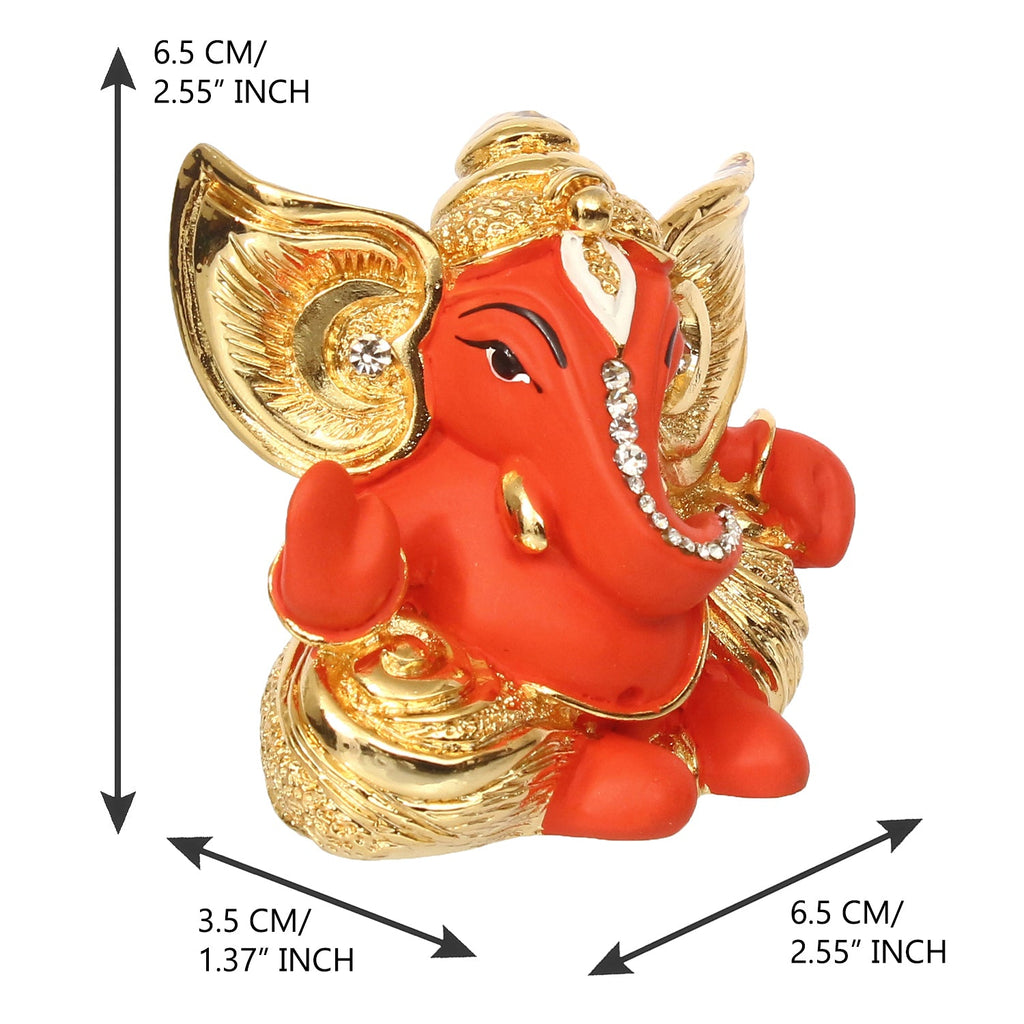Gold Plated and Orange Polyresin Lord Ganesha Idol for Home, Temple, Office and Car Dashboard Kafalo